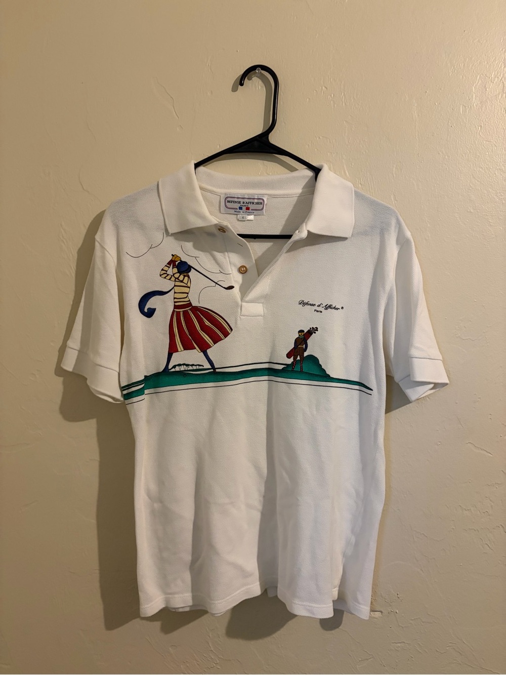 Vtg Defense D’afficher White Graphic Polo Shirt by Jantzen - Women's Golf Motif